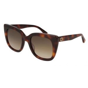 Gucci GG0163S Sunglasses Havana Tortoise Brown Cat Eye Square Frames